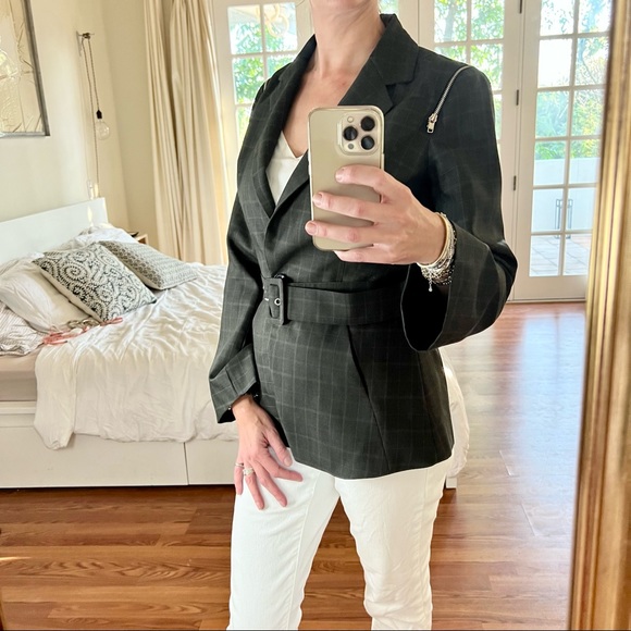 Walter Baker Checked Belted Jacket — Grey, M - Picture 4 of 14